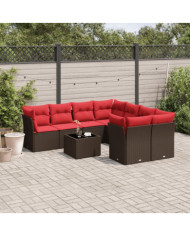 Salon de jardin avec coussins 9 pcs marron résine tressée | Mobilier & Déco