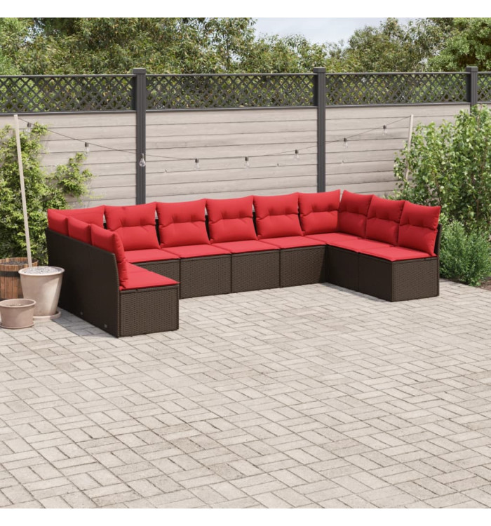Salon de jardin 10 pcs avec coussins marron résine tressée | Mobilier & Déco