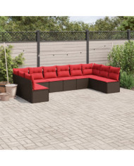Salon de jardin 10 pcs avec coussins marron résine tressée | Mobilier & Déco