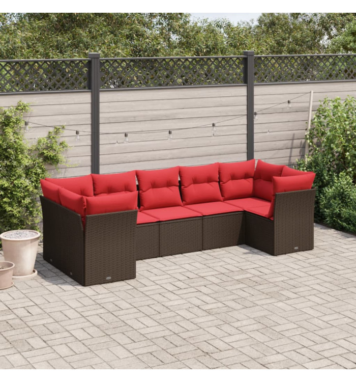 Salon de jardin avec coussins 7 pcs marron résine tressée | Mobilier & Déco