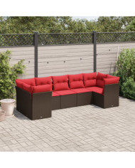 Salon de jardin avec coussins 7 pcs marron résine tressée | Mobilier & Déco
