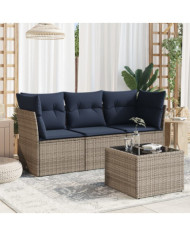 Salon de jardin 4 pcs avec coussins gris résine tressée | Mobilier & Déco