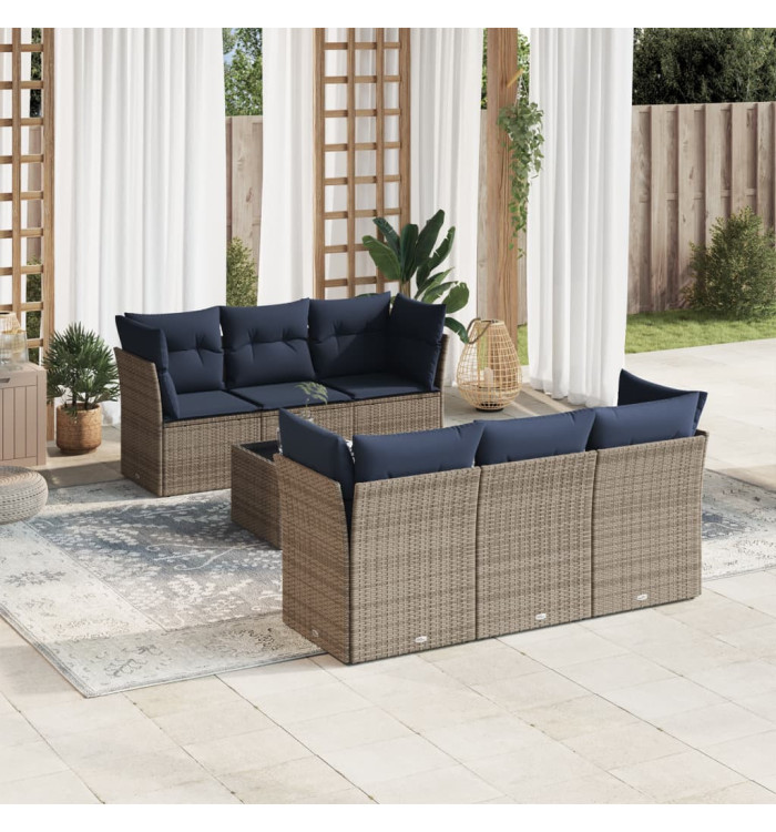 Salon de jardin 7 pcs avec coussins gris résine tressée | Mobilier & Déco