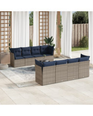 Salon de jardin 9 pcs avec coussins gris résine tressée | Mobilier & Déco