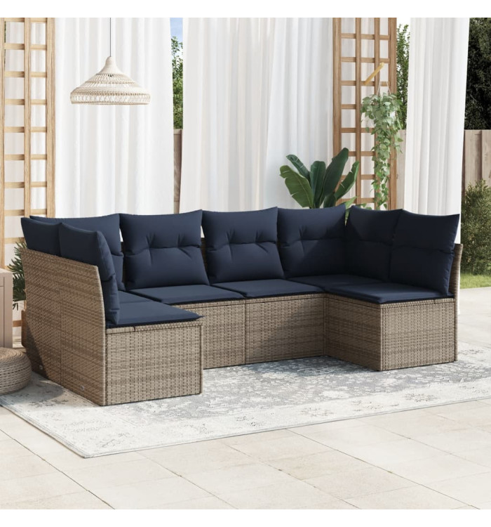 Salon de jardin 6 pcs avec coussins gris résine tressée | Mobilier & Déco