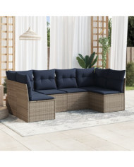 Salon de jardin 6 pcs avec coussins gris résine tressée | Mobilier & Déco
