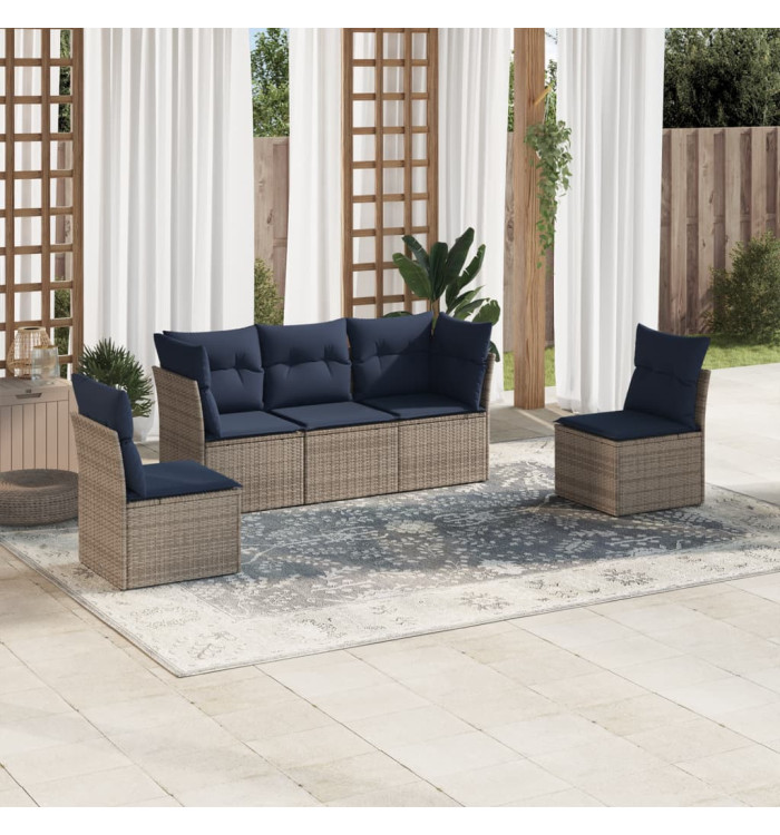 Salon de jardin 5 pcs avec coussins gris résine tressée | Mobilier & Déco