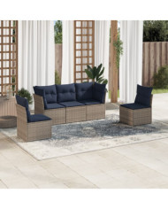 Salon de jardin 5 pcs avec coussins gris résine tressée | Mobilier & Déco