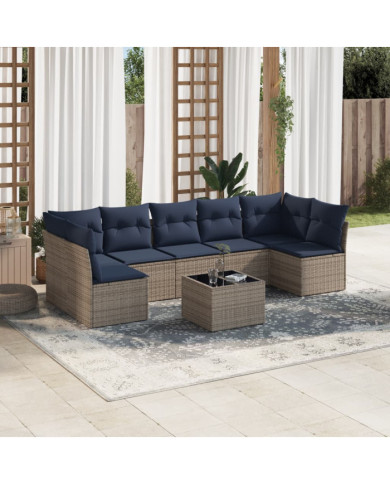 Salon de jardin 8 pcs avec coussins gris résine tressée | Mobilier & Déco