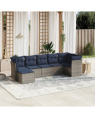Salon de jardin 7 pcs avec coussins gris résine tressée | Mobilier & Déco