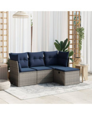 Salon de jardin 4 pcs avec coussins gris résine tressée | Mobilier & Déco