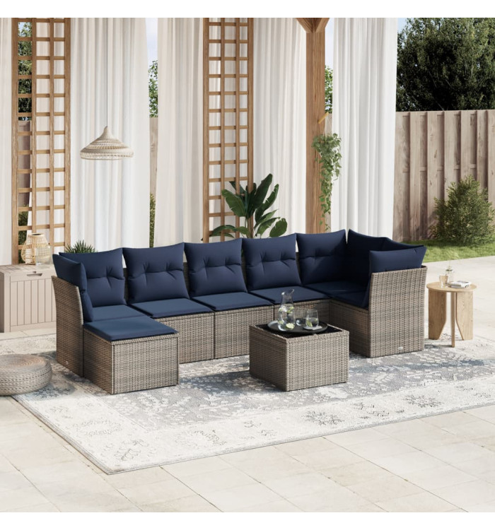 Salon de jardin 8 pcs avec coussins gris résine tressée | Mobilier & Déco