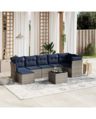 Salon de jardin 8 pcs avec coussins gris résine tressée | Mobilier & Déco