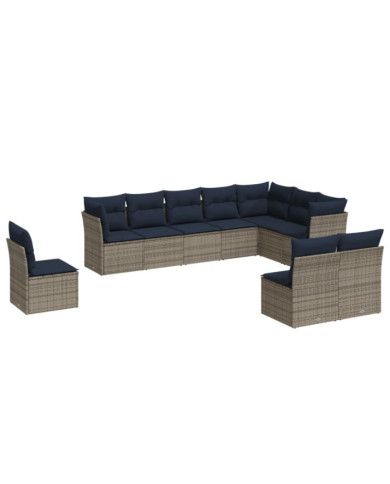 Salon de jardin 10 pcs avec coussins gris résine tressée | Mobilier & Déco