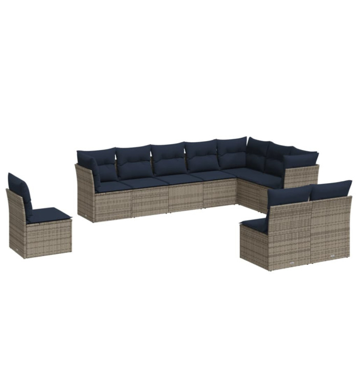 Salon de jardin 10 pcs avec coussins gris résine tressée | Mobilier & Déco