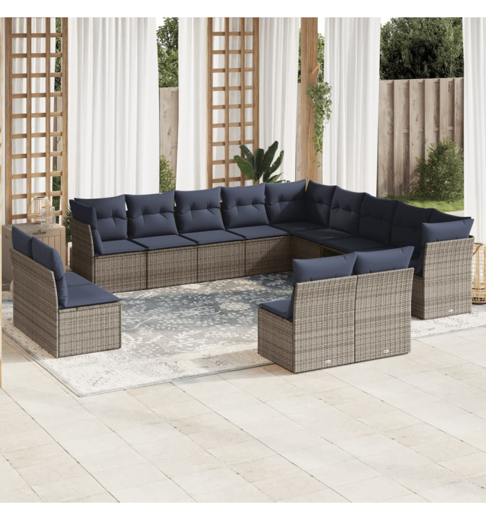 Salon de jardin avec coussins 12 pcs gris résine tressée | Mobilier & Déco