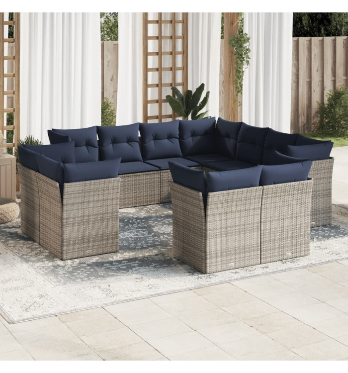 Salon de jardin 11 pcs avec coussins gris résine tressée | Mobilier & Déco