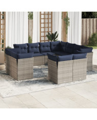 Salon de jardin 11 pcs avec coussins gris résine tressée | Mobilier & Déco