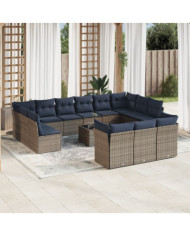 Salon de jardin avec coussins 14 pcs gris résine tressée | Mobilier & Déco
