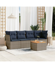 Salon de jardin 5 pcs avec coussins gris résine tressée | Mobilier & Déco