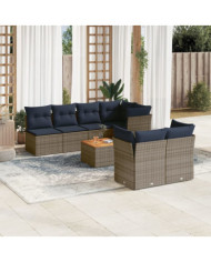 Salon de jardin 8 pcs avec coussins gris résine tressée | Mobilier & Déco