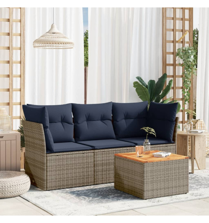 Salon de jardin 4 pcs avec coussins gris résine tressée | Mobilier & Déco