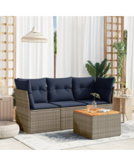 Salon de jardin 4 pcs avec coussins gris résine tressée | Mobilier & Déco