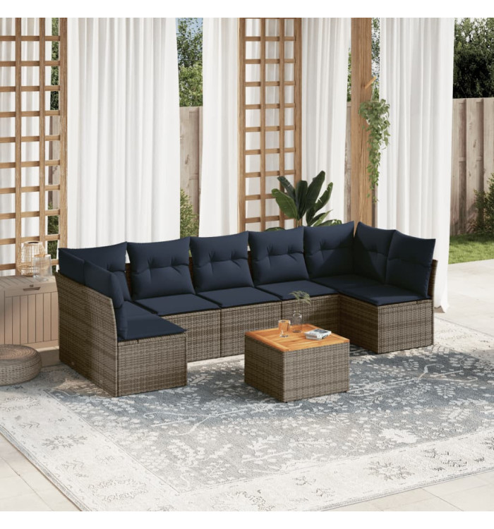 Salon de jardin 8 pcs avec coussins gris résine tressée | Mobilier & Déco