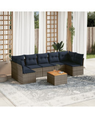 Salon de jardin 8 pcs avec coussins gris résine tressée | Mobilier & Déco