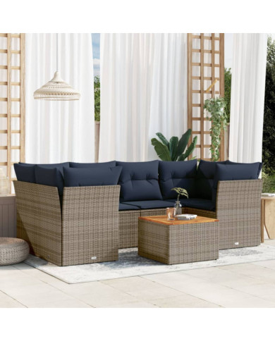 Salon de jardin 7 pcs avec coussins gris résine tressée | Mobilier & Déco