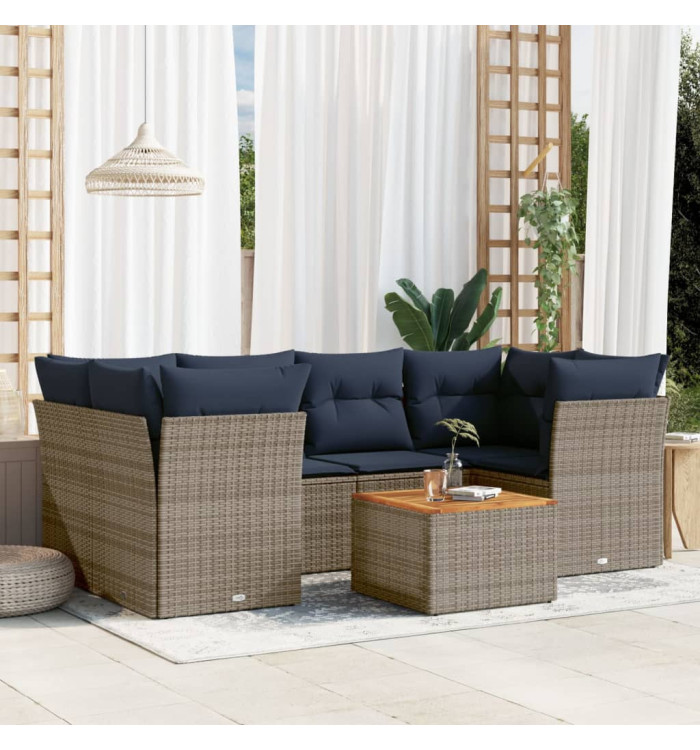 Salon de jardin 7 pcs avec coussins gris résine tressée | Mobilier & Déco