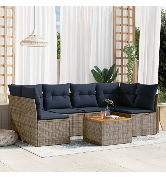 Salon de jardin 7 pcs avec coussins gris résine tressée | Mobilier & Déco