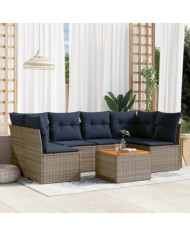 Salon de jardin 7 pcs avec coussins gris résine tressée | Mobilier & Déco