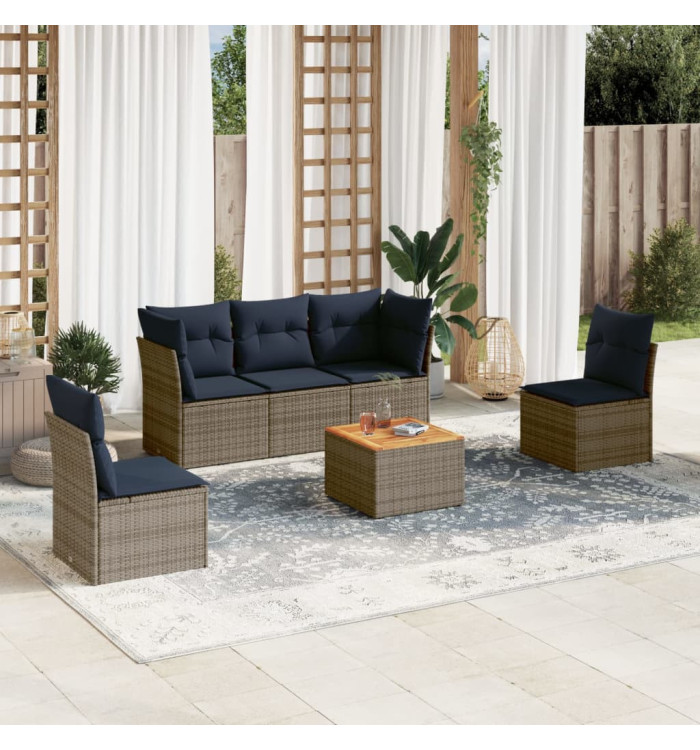 Salon de jardin 6 pcs avec coussins gris résine tressée | Mobilier & Déco