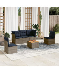 Salon de jardin 6 pcs avec coussins gris résine tressée | Mobilier & Déco
