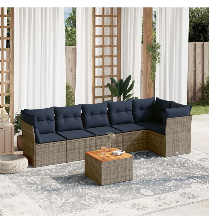 Salon de jardin 7 pcs avec coussins gris résine tressée | Mobilier & Déco