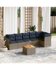 Salon de jardin 7 pcs avec coussins gris résine tressée | Mobilier & Déco