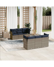 Salon de jardin 7 pcs avec coussins gris résine tressée | Mobilier & Déco