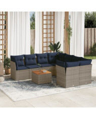 Salon de jardin 9 pcs avec coussins gris résine tressée | Mobilier & Déco