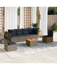 Salon de jardin 7 pcs avec coussins gris résine tressée | Mobilier & Déco