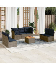 Salon de jardin 8 pcs avec coussins gris résine tressée | Mobilier & Déco