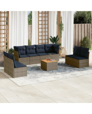 Salon de jardin 9 pcs avec coussins gris résine tressée | Mobilier & Déco