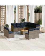 Salon de jardin avec coussins 12 pcs gris résine tressée | Mobilier & Déco