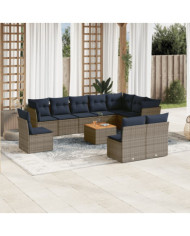 Salon de jardin 11 pcs avec coussins gris résine tressée | Mobilier & Déco