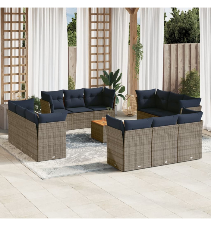 Salon de jardin avec coussins 13 pcs gris résine tressée | Mobilier & Déco