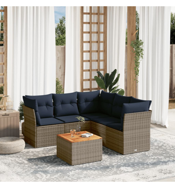Salon de jardin 6 pcs avec coussins gris résine tressée | Mobilier & Déco