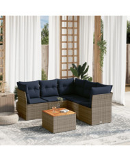 Salon de jardin 6 pcs avec coussins gris résine tressée | Mobilier & Déco