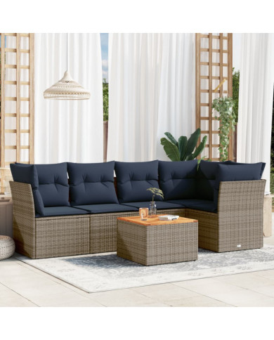 Salon de jardin 6 pcs avec coussins gris résine tressée | Mobilier & Déco