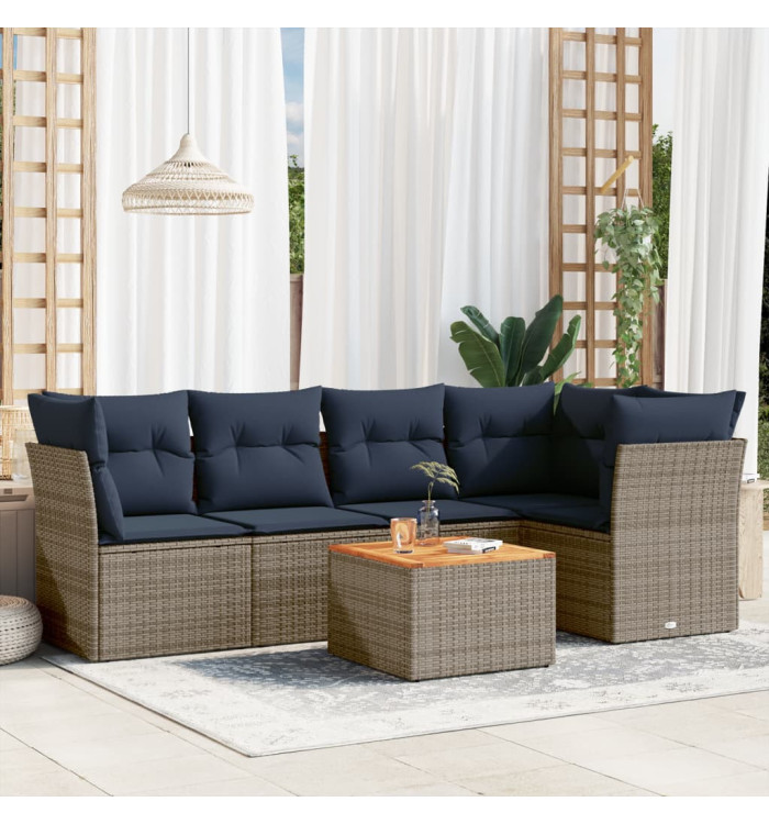 Salon de jardin 6 pcs avec coussins gris résine tressée | Mobilier & Déco