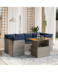 Salon de jardin 7 pcs avec coussins gris résine tressée | Mobilier & Déco